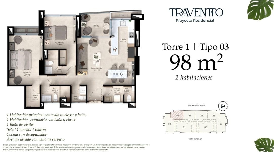 Torre 1 · Tipo 03 — 98 m²