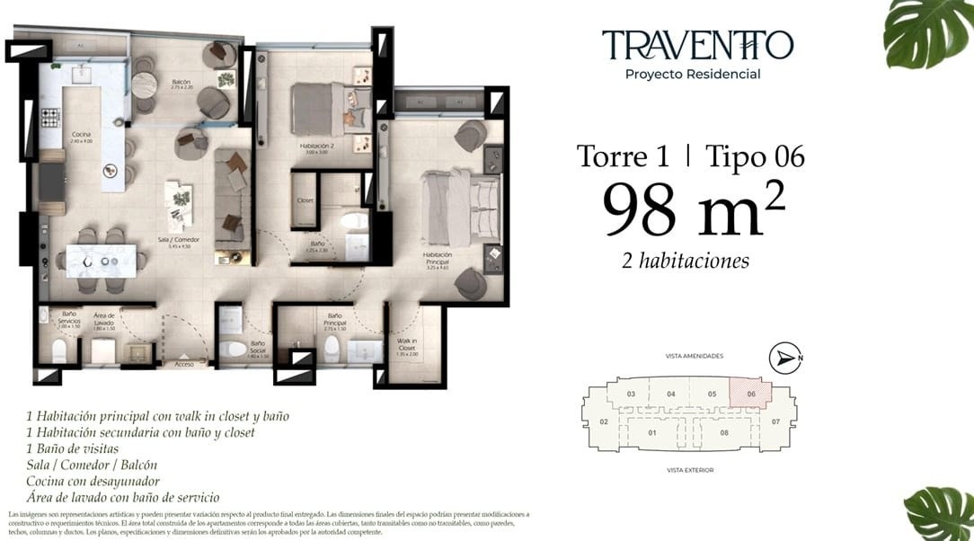 Torre 1 · Tipo 06 — 98 m²