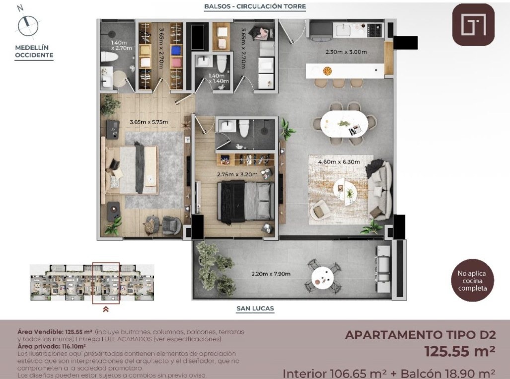 Apartamento tipo 02 — 125.55 m²