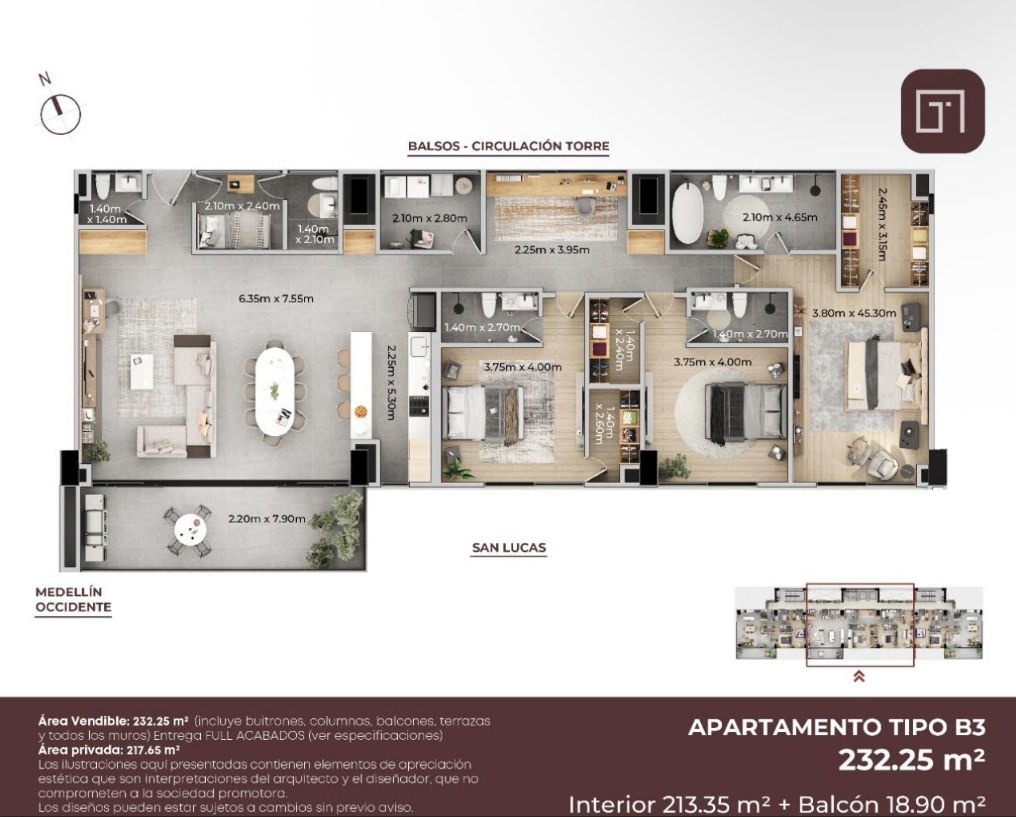 Apartamento tipo D2 — 232.25 m²